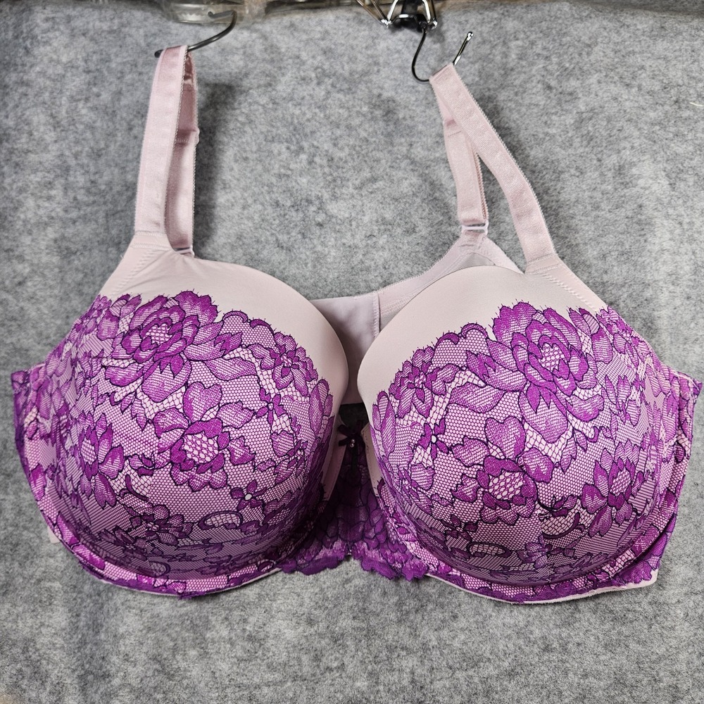 Torrid Perfect T-Shirt Purple Floral Lace Lightly Padded Bra Romantic Sz 46DD